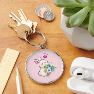 Porte-clés Lapin Mignon avec Bouquet –