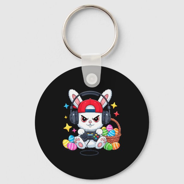 Porte-clés Lapin mignon avec écouteurs jeu de Pâques  (Recto)