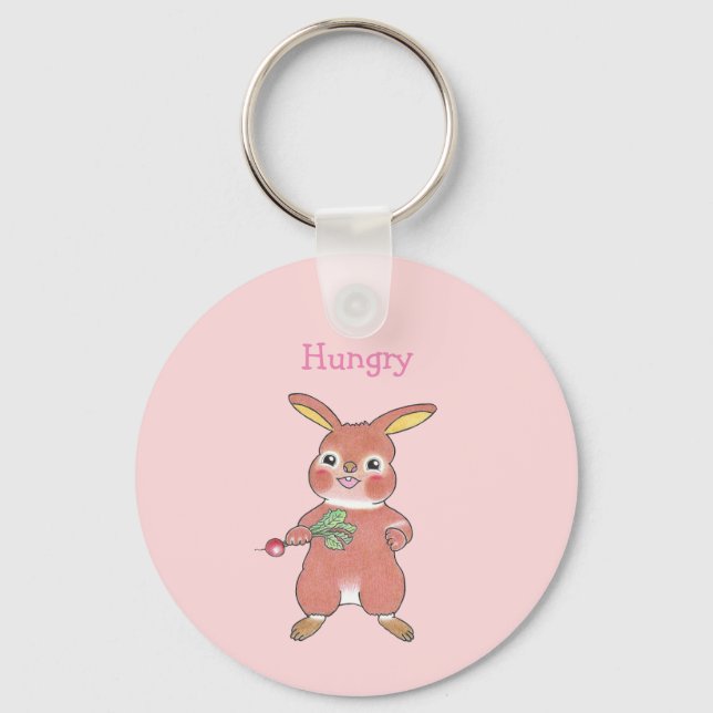 Porte-clés Lapin Mignon Faim et Somnolent Rose (Recto)
