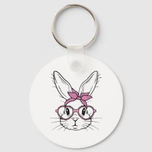 Porte-clés Lapin Mignon Visage De Lapin Avec Byndana Cœur Gle