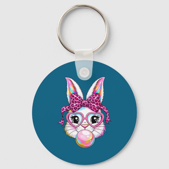 Porte-clés Lapin mignon visage léopard coquette lunettes à ar (Recto)