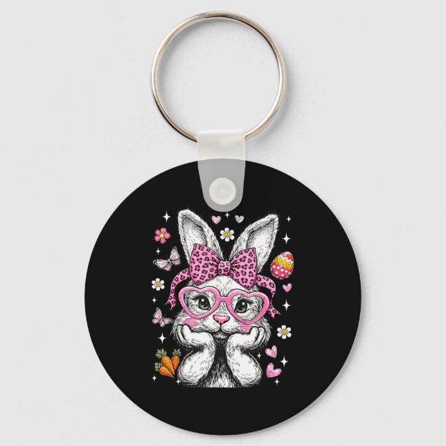 Porte-clés Lapin mignon visage léopard coquette noeud papillo (Recto)