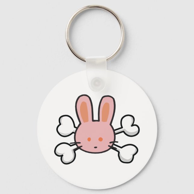 Porte-clés lapin rose Crâne et os croisés (Recto)