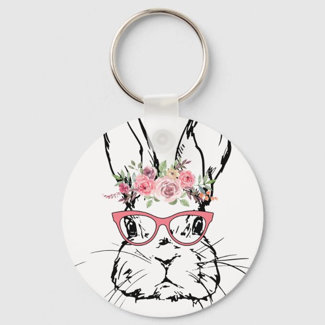 Porte-clés lapin rose, rétro, vintage (Recto)