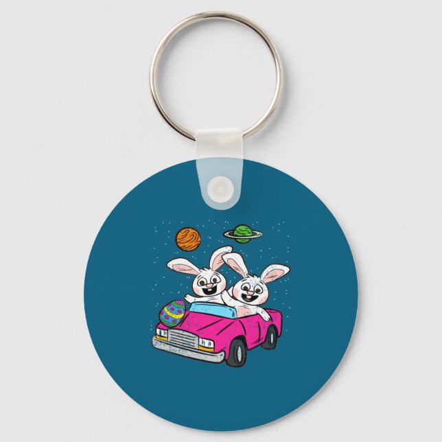 Porte-clés Lapin roulant voiture spatiale chasse d'oeufs de P (Recto)