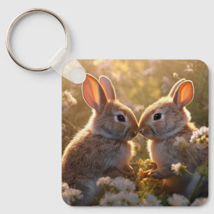 Porte-clés Lapins Adorables dans la Prairie de Printemps Desi