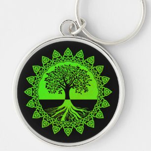 Porte-clés L'arbre Celtique de vie Mandala vert sur le noir