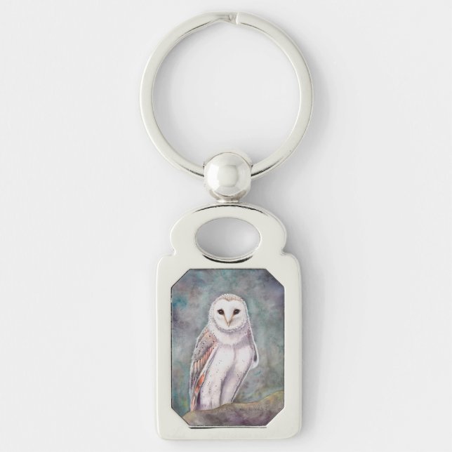 Porte-clés L'Art Aquarelle de la Chouette Effraie Sauvage (Devant)