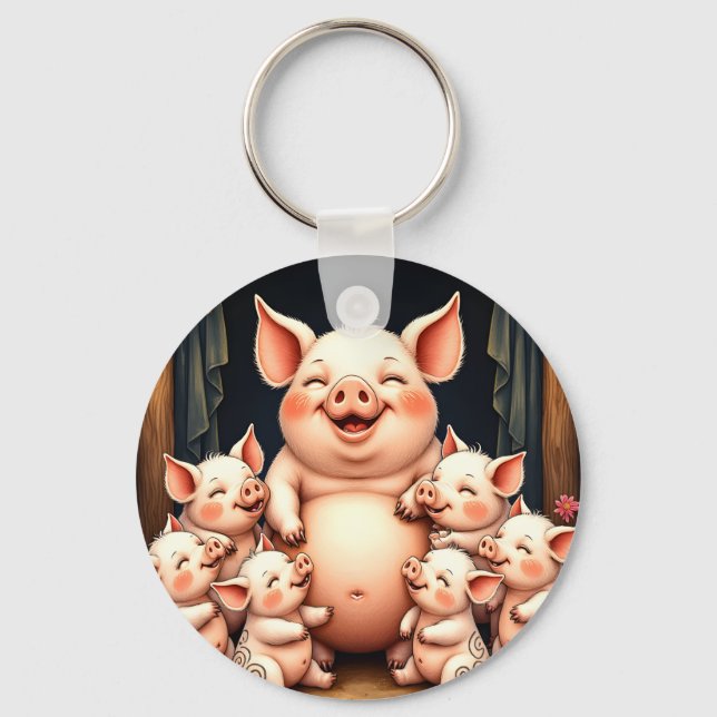 Porte-clés L'art du cochon - Mère et porcelets (Recto)