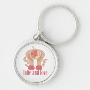 Porte-clés Latte et coupe d'amour, mains et citation de café