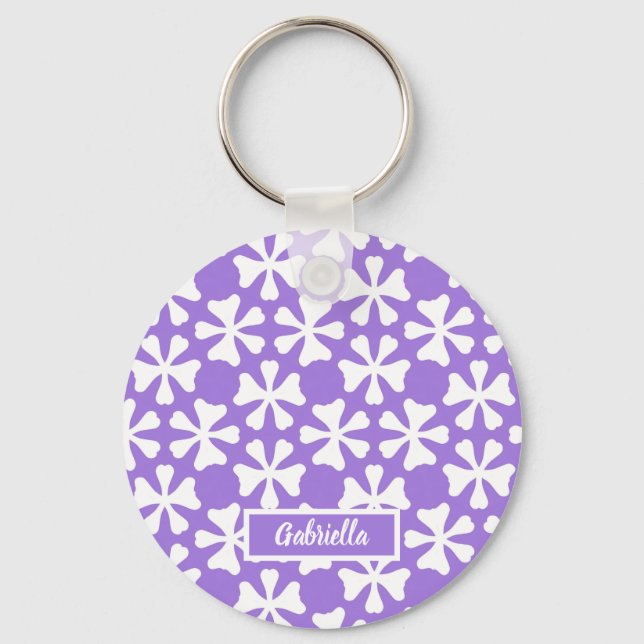 Porte-clés Lavender and White Modern Geometric Floral Pattern (Recto)