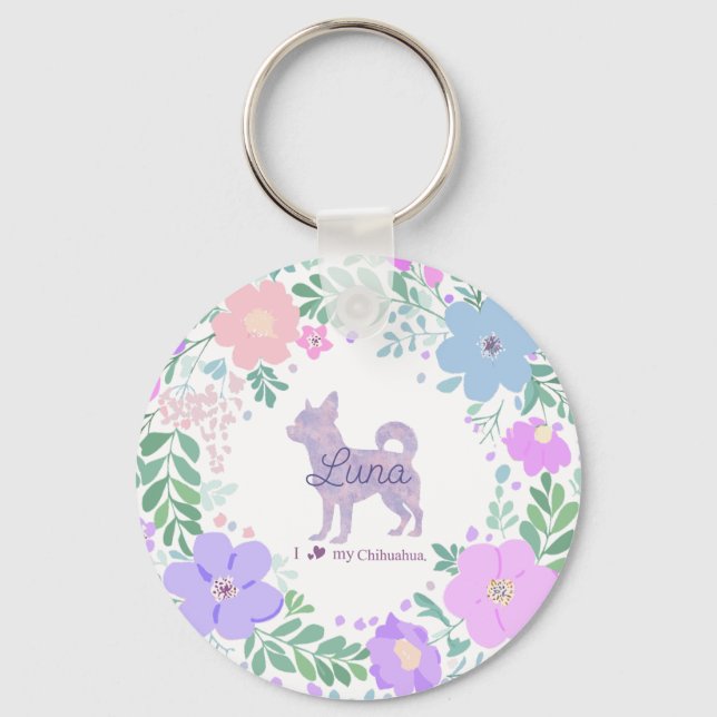 Porte-clés Lavender Chihuahua Silhouette  Custom Name & Photo (Recto)