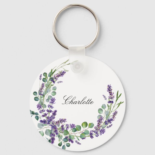Porte-clés Lavender eucalyptus greenery floral name script (Recto)