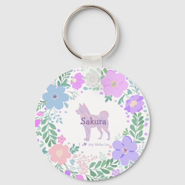 Porte-clés Lavender Shiba Inu Silhouette  Custom Name & Photo (Recto)