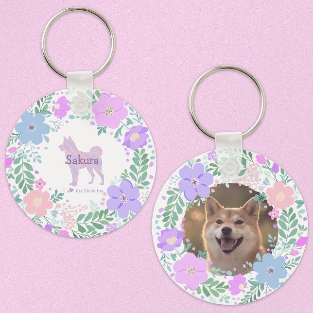Porte-clés Lavender Shiba Inu Silhouette  Custom Name & Photo (Créateur téléchargé)