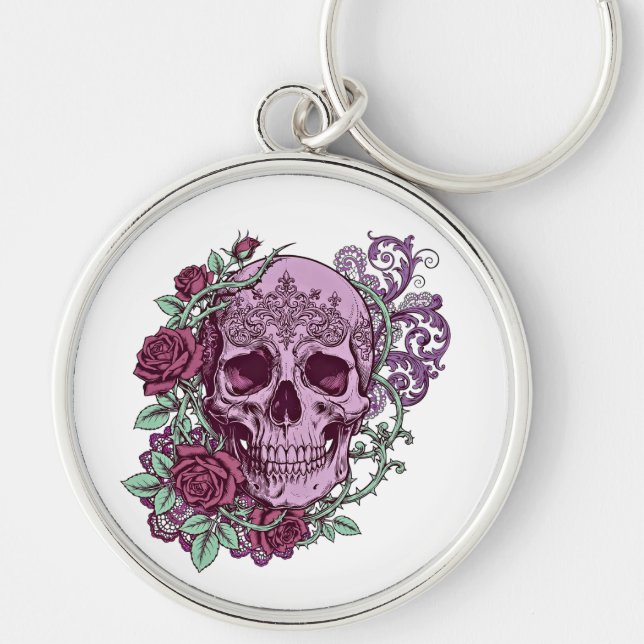 Porte-clés Lavender Skull With Roses Goth Design (Devant)