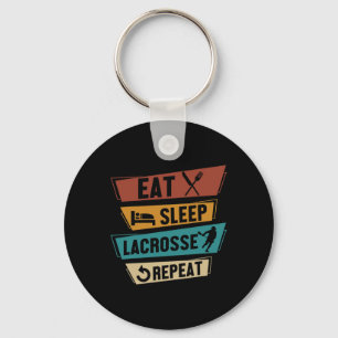 Porte-clés Lax Sport Drôle Lacrosse Joueur Mange Sleep Lacros