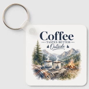 Porte-clés Le café a meilleur goût à l'extérieur d'un feu de