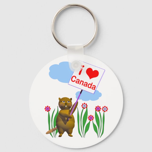 Porte-clés Le Castor canadien aime le Canada (Recto)