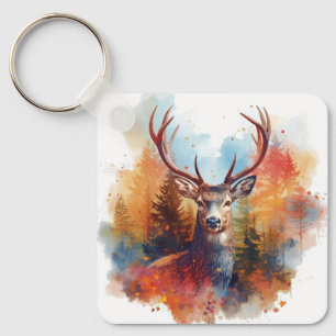 Porte-clés Le cerf dans une forêt d'automne