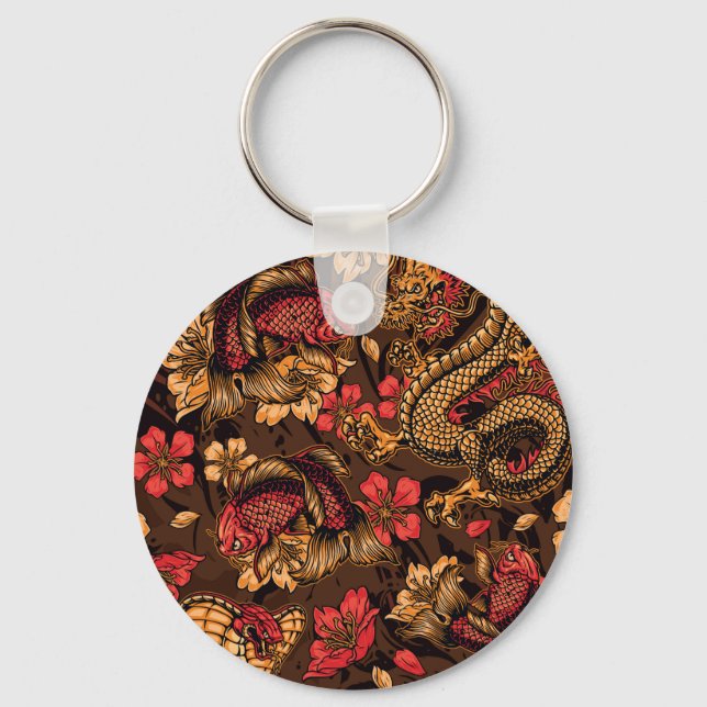 Porte-clés Le dragon japonais koi motif. (Recto)