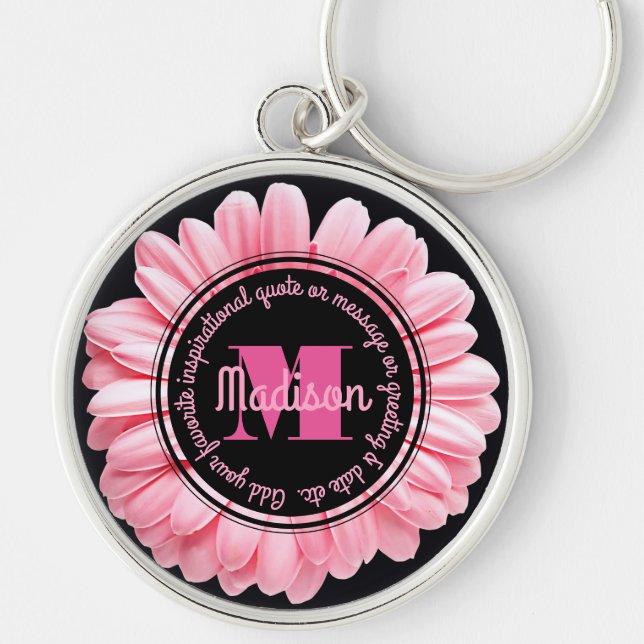 Porte-clés Le Gerbera rose de monogramme ajoutent votre (Devant)