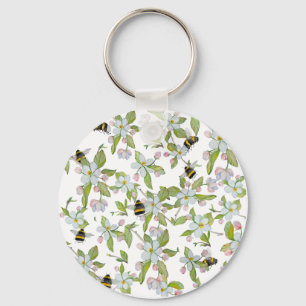 Porte-clés Le jardin de printemps fleurit et bourdons