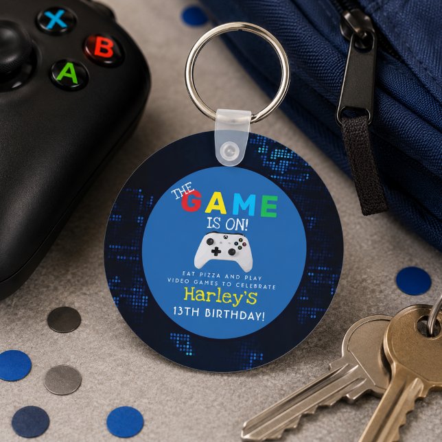 Porte-clés Le jeu est lancé ! Anniversaire de jeu vidéo photo (The Game Is On! Custom Photo Video Game Birthday Keychain)