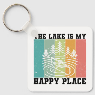 Porte-clés Le lac est mon Happy Place Distressed Lac Vintage