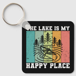 Porte-clés Le lac est mon Happy Place Distressed Lac Vintage