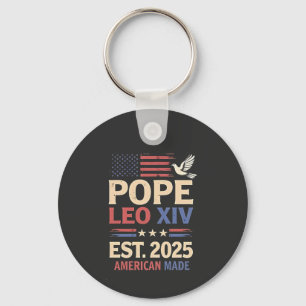 Porte-clés Le pape Leo XIV est. Drapeau 4 juillet USA 2025