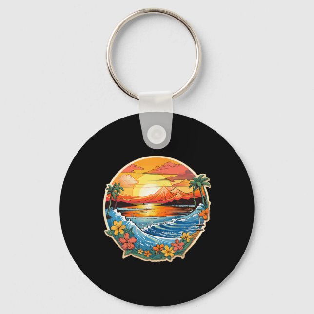 Porte-clés Le Paradis Des Vagues De Surf De Sable Au Coucher  (Recto)
