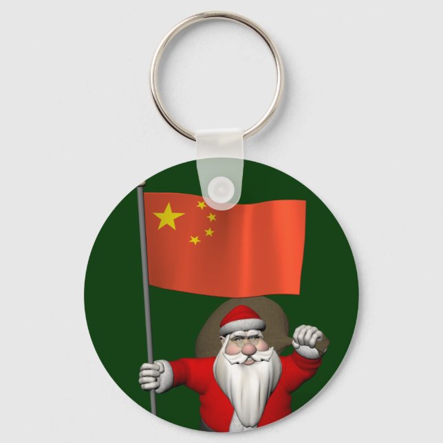 Porte-clés Le Père Noël Avec Drapeau De Chine (Recto)