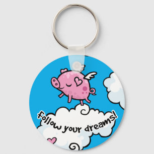 Porte-clés Le porc de vol danse sur des nuages