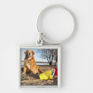 Porte-clés Le portrait du chien à la plage avec le sable