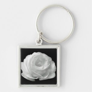 Porte-clés Le rose blanc fleurit art d'amour de paix de