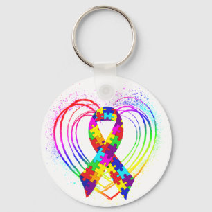 Porte-clés Le Ruban sur le coeur de l'autisme