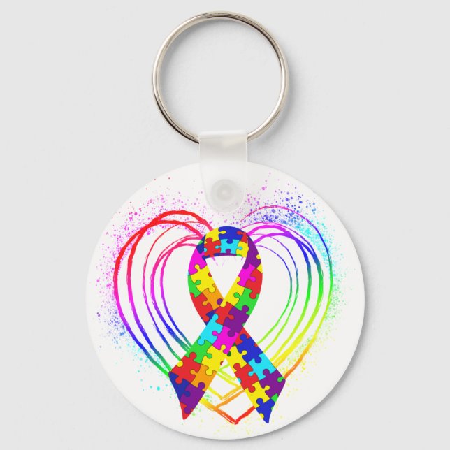 Porte-clés Le Ruban sur le coeur de l'autisme (Recto)