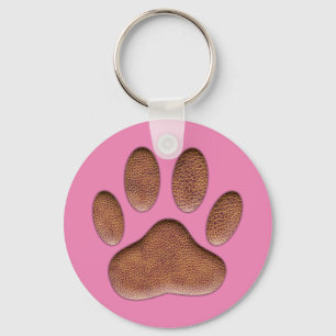 Porte-clés Leather Texture Dog Paw Print On Pink Keychain