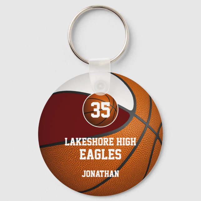 Porte-clés L'école blanche Maroon couleurs l'équipe de basket (Recto)