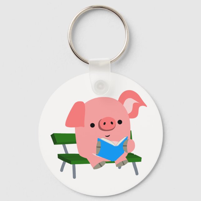 Porte-clés Lecture de cochon de dessin mignon sur un Porte -  (Recto)