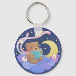Porte-clés Lecture de l'ours en peluche avec illustration de