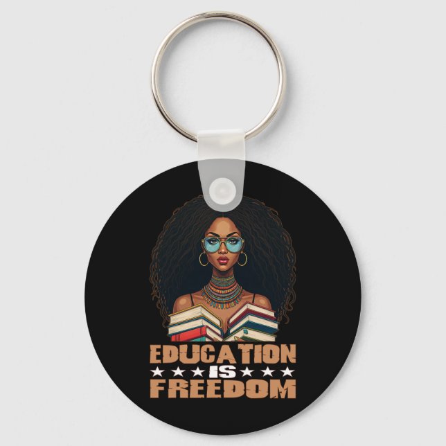 Porte-clés L'éducation est la liberté Noir Livres d'enseignan (Recto)