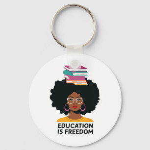 Porte-clés L'éducation est la liberté Noir Livres d'enseignan