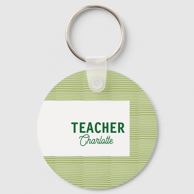 Porte-clés Lemon green white stripes teacher professor name c (Recto)