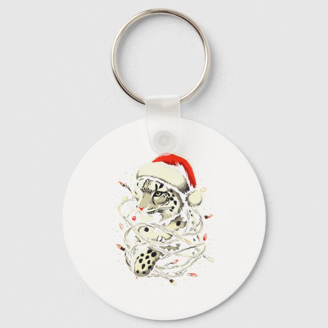 Porte-clés Leopard Christmas Santa Hat Christmas Lights Women (Recto)