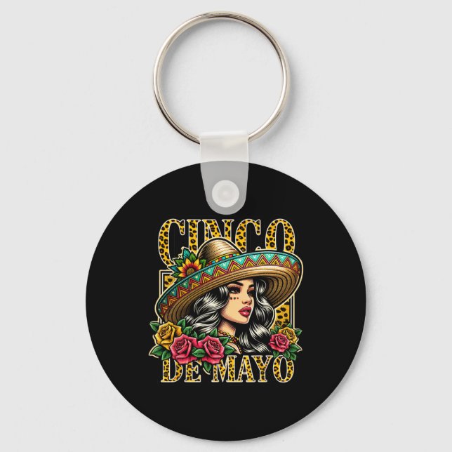 Porte-clés Leopard Cinco De Mayo Fille Mexicaine Fiesta 5 De  (Recto)