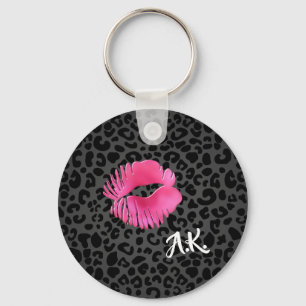 Porte-clés Léopard de noir de baiser de Lipgloss de roses