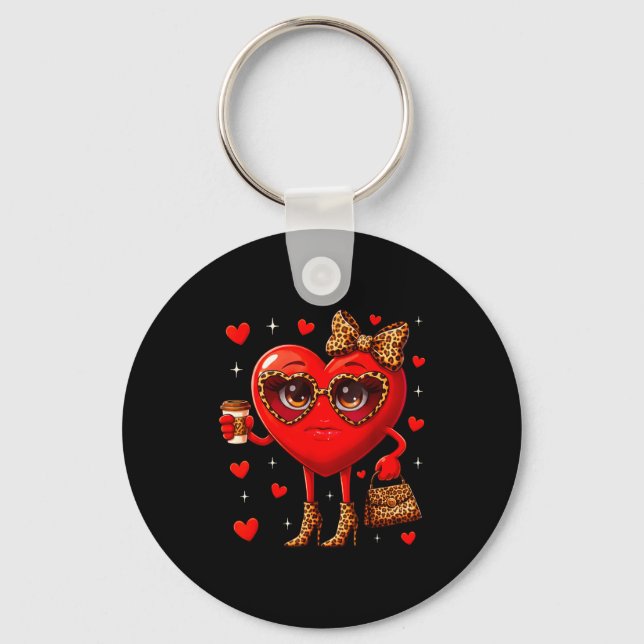 Porte-clés Leopard Heart Drinking Coffee Valentines Day Women (Recto)