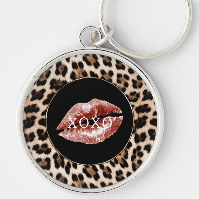 Porte-clés Leopard Print Lèvres Rouges XOXO (Devant)